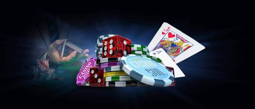 casino cards, chips and dice